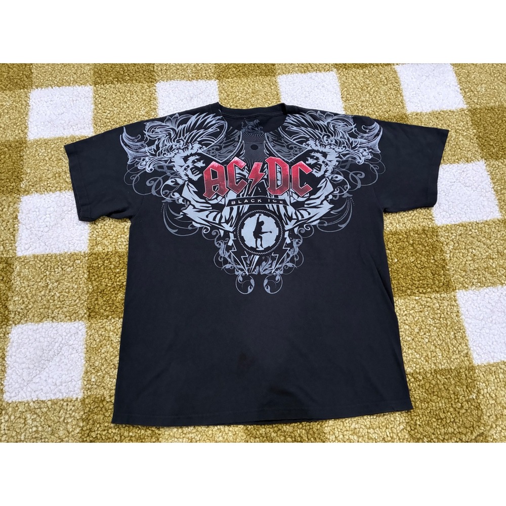 AC/DC Black Ice Graphic T-Shirt Chemistry Black Large 2008 Album Rock Tee